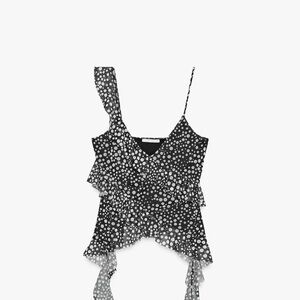 Zara Black and White Spotted Ruffle Blouse